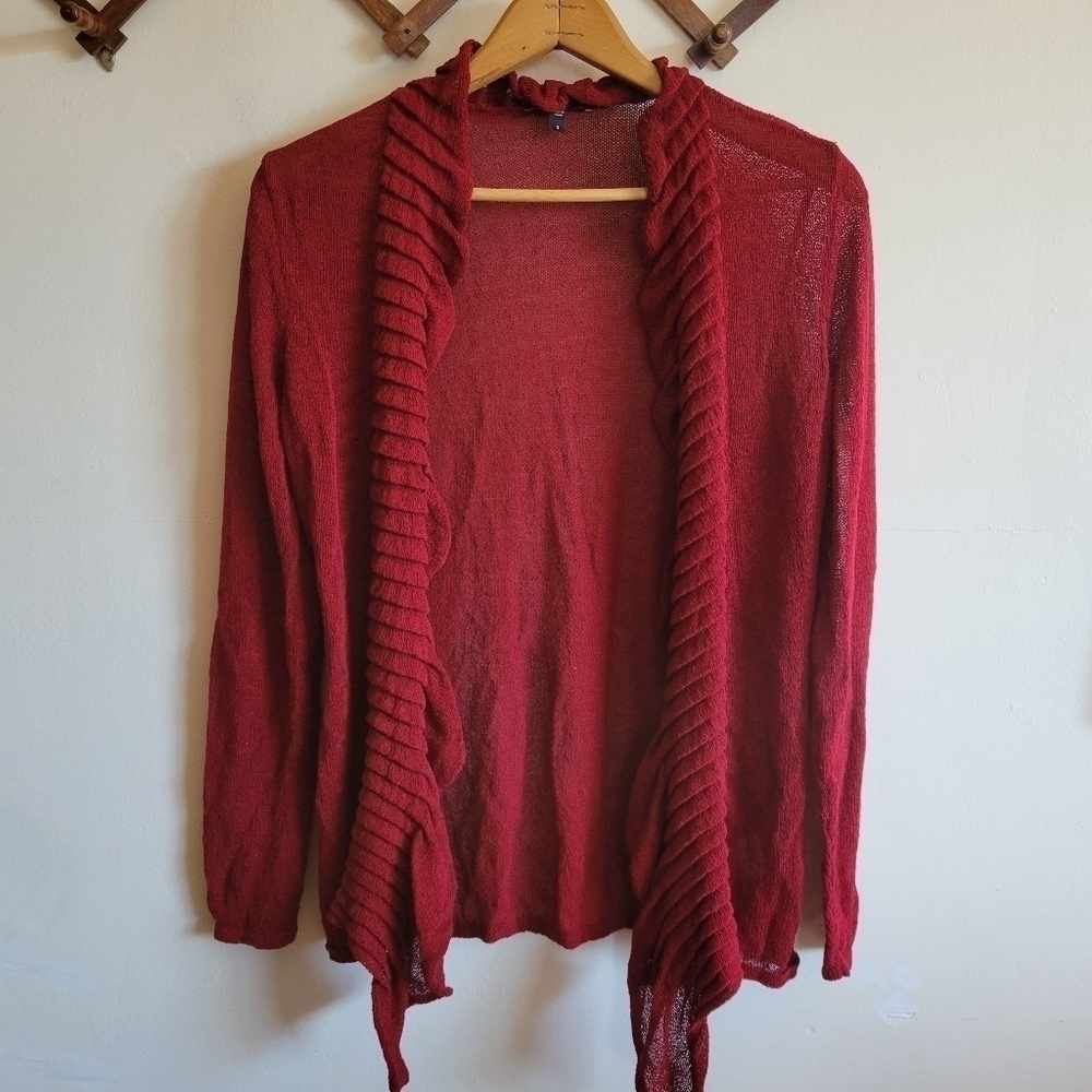 Eileen Fisher Open Cardigan Sweater Lightweight Linen Blend Red Small